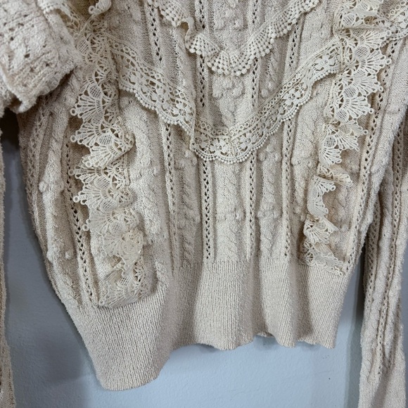 Piper & Scoot Cream Boho Cottagecore Crochet Mock Neck Cable Knit Sweater Size M - Picture 4 of 7